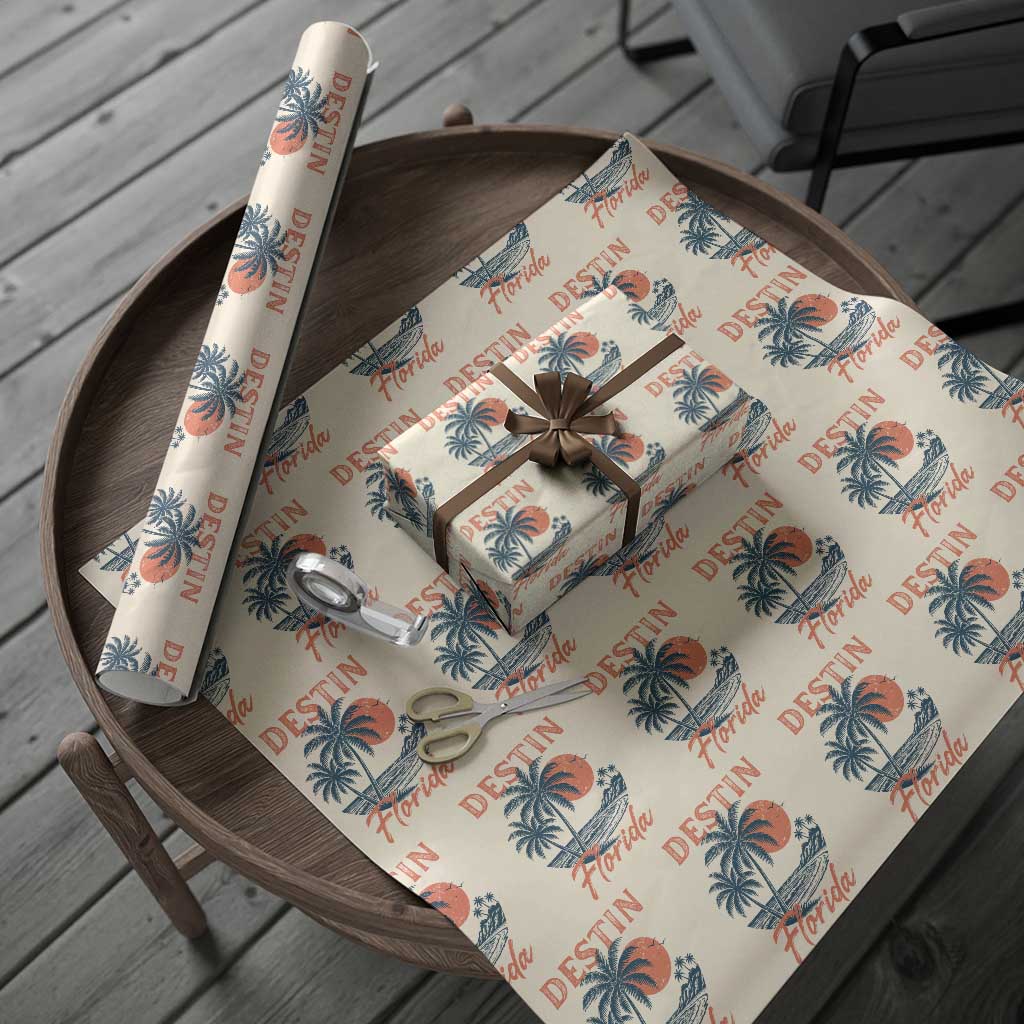Vintage Destin Florida Beach Wrapping Paper Roll Sunset Palm Tree Graphic