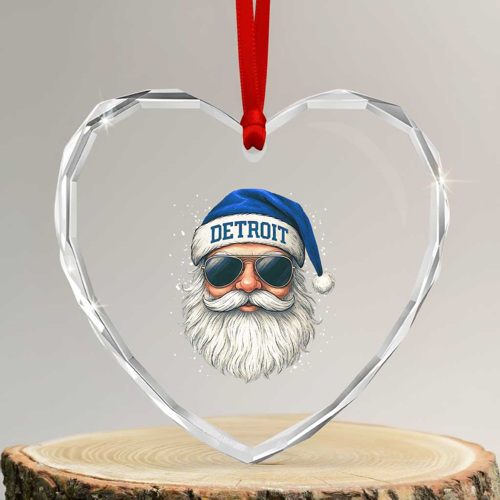 Vintage Detroit Football Christmas Heart Crystal Glass Ornament Funny Retro Santa Lions Fan Xmas TS10 Transparent Glass 3'' Heart Print Your Wear