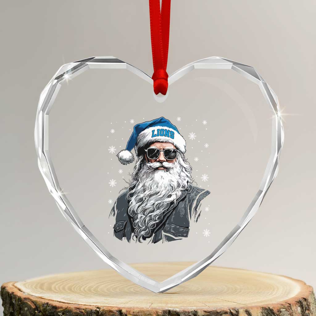 Vintage DFL Christmas Heart Crystal Glass Ornament Retro Santa Lions Fan Game Day TS10 Transparent Glass 3'' Heart Print Your Wear