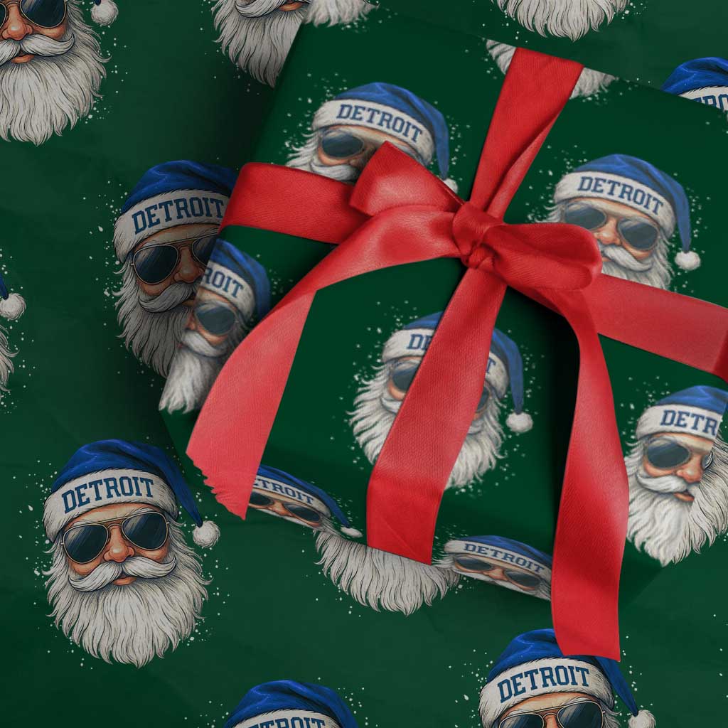 Vintage Detroit Football Christmas Wrapping Paper Roll Funny Retro Santa Lions Fan Xmas TS10 Green Print Your Wear