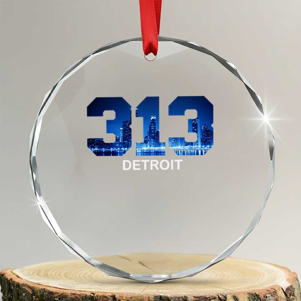 Vintage Detroit Michigan 313 Crystal Glass Ornament Area Code Skyline TS10 Transparent Glass 3'' Circle Print Your Wear