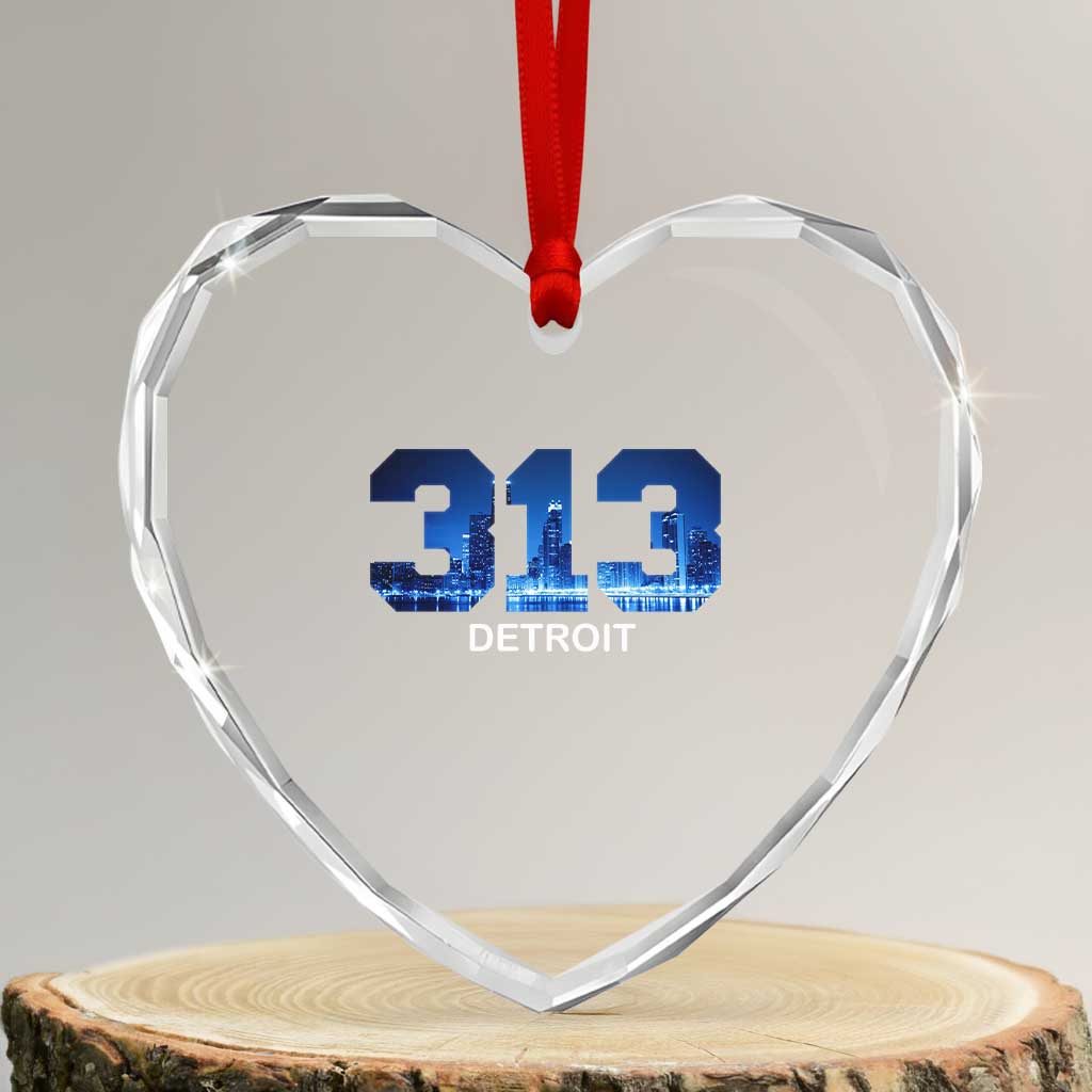 Vintage Detroit Michigan 313 Heart Crystal Glass Ornament Area Code Skyline TS10 Transparent Glass 3'' Heart Print Your Wear