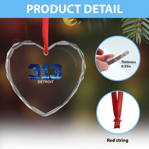 Vintage Detroit Michigan 313 Heart Crystal Glass Ornament Area Code Skyline TS10 Print Your Wear