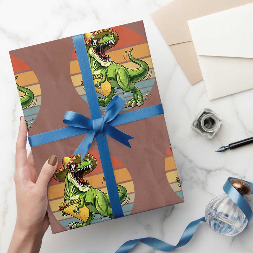 Vintage Dinosaur Taco Lover Wrapping Paper Roll Cinco De Mayo Gift TS12 Mocha Print Your Wear