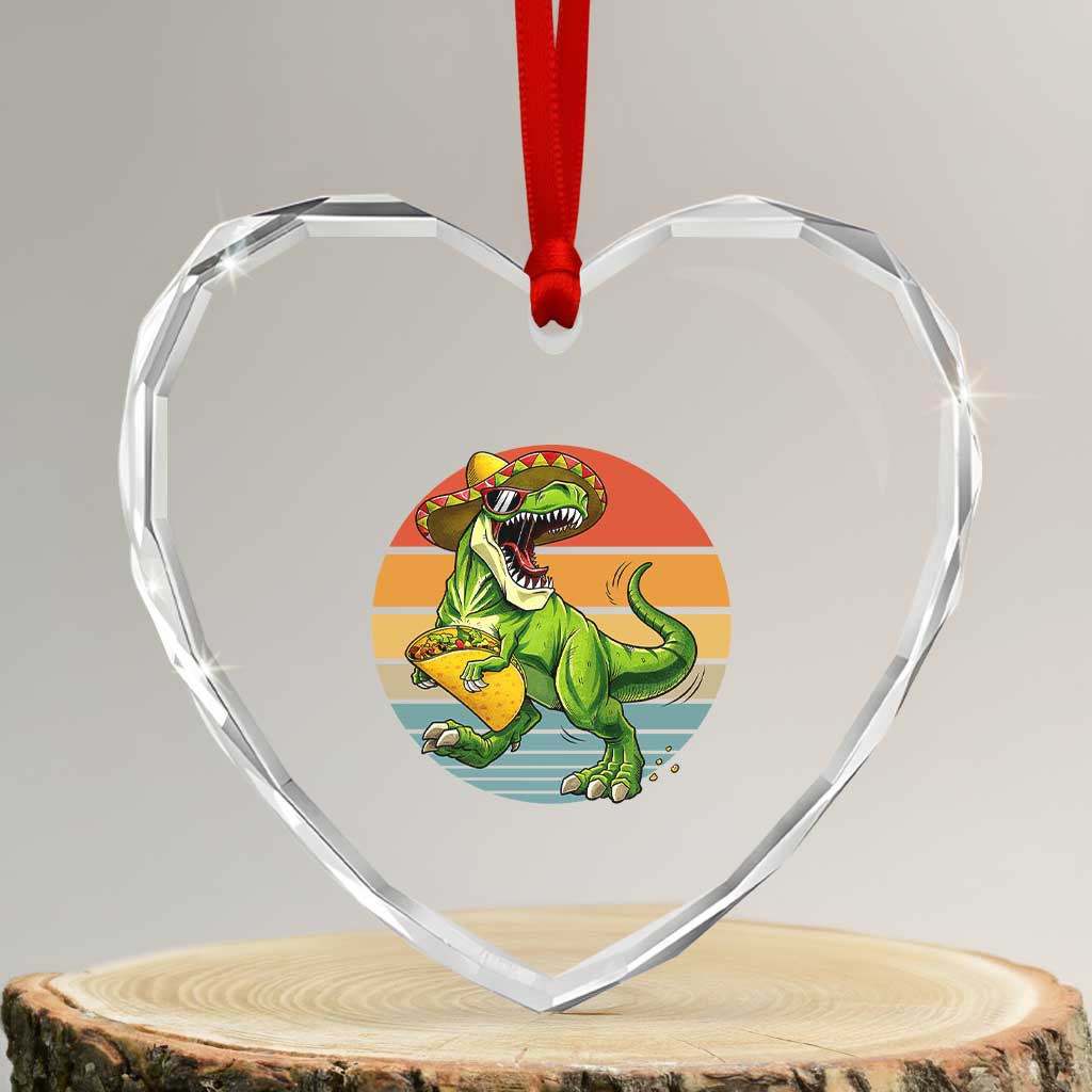 Vintage Dinosaur Taco Lover Heart Crystal Glass Ornament Cinco De Mayo Gift TS12 Transparent Glass 3'' Heart Print Your Wear