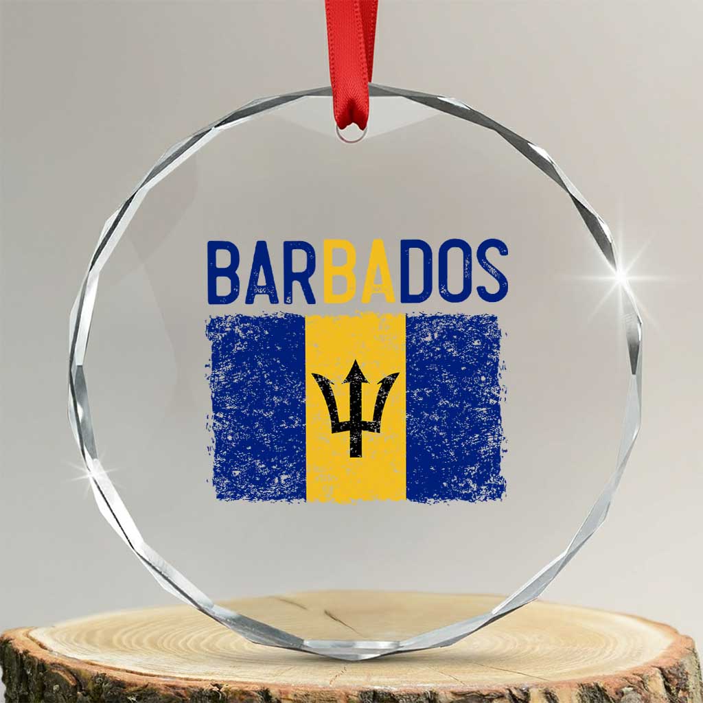 Vintage Distressed Barbados Flag Crystal Glass Ornament Bajan Caribbean Heritage Patriotic Pride Gift TS10 Transparent Glass 3'' Circle Print Your Wear