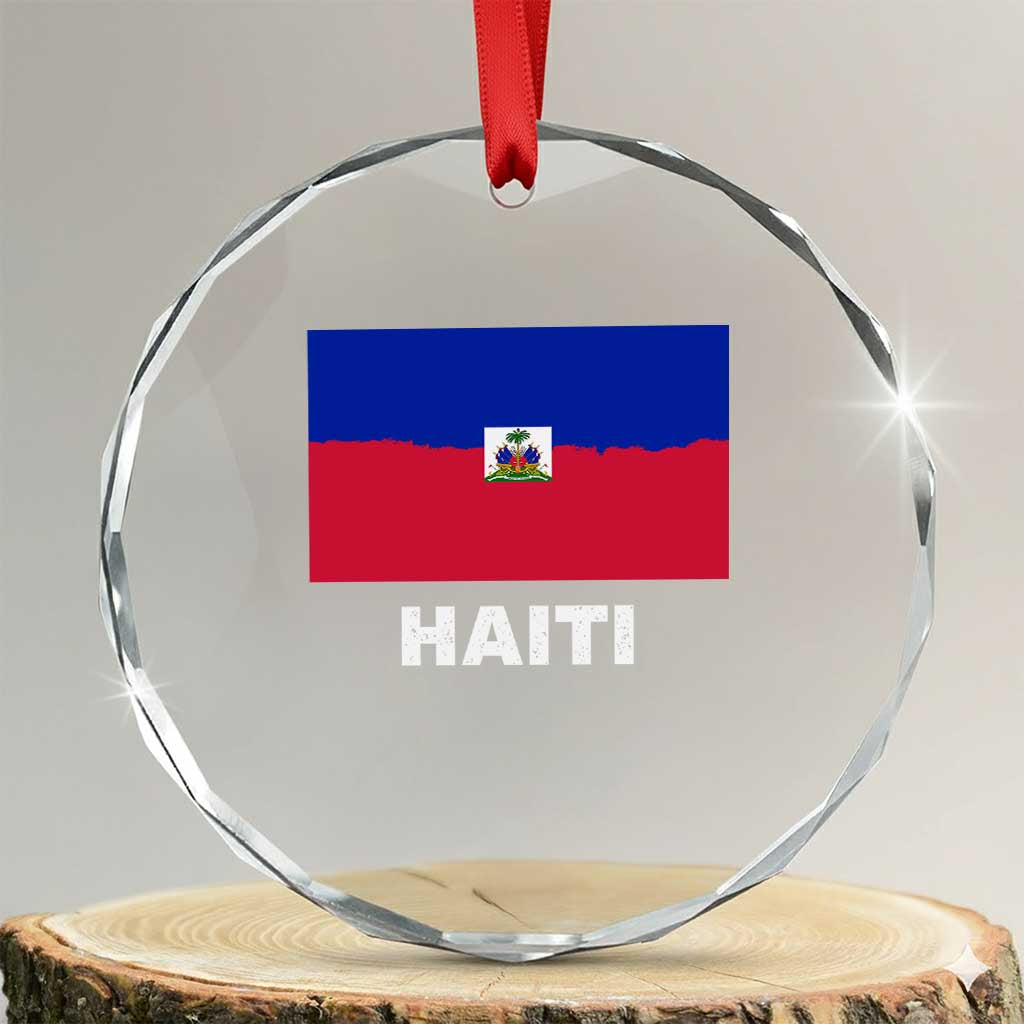 Vintage Distressed Haiti Flag Crystal Glass Ornament Haitian Heritage Pride TS02 Transparent Glass 3'' Circle Print Your Wear