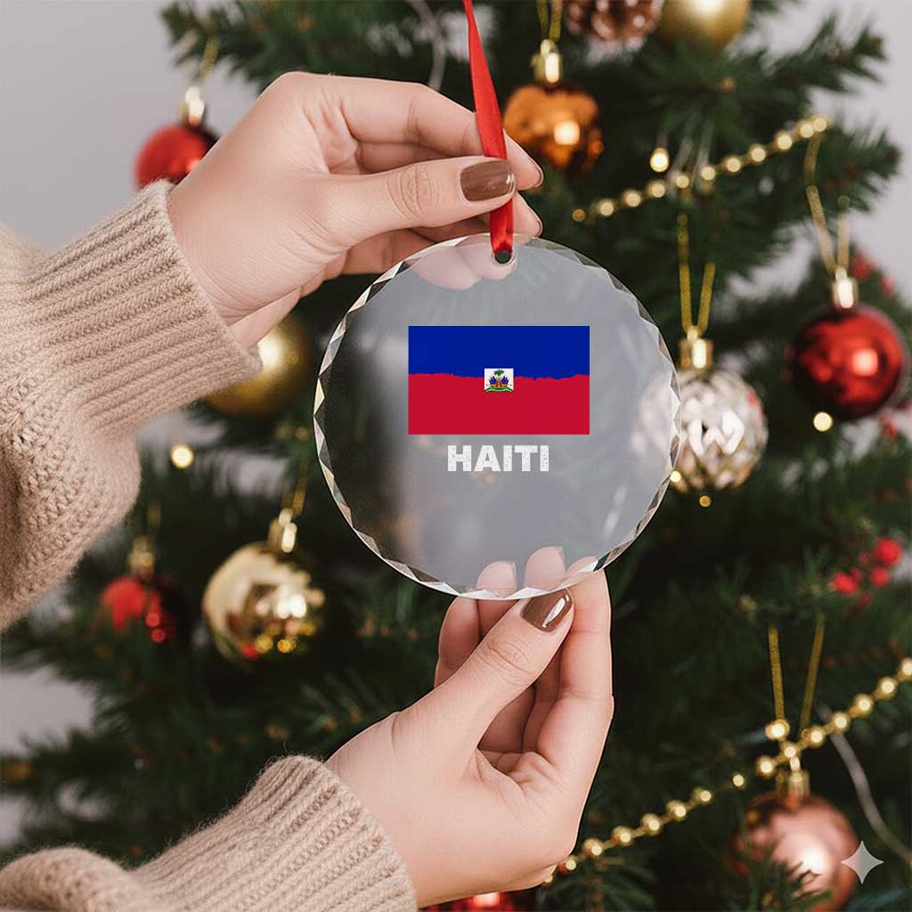 Vintage Distressed Haiti Flag Crystal Glass Ornament Haitian Heritage Pride TS02 Print Your Wear