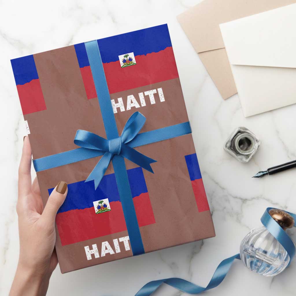 Vintage Distressed Haiti Flag Wrapping Paper Roll Haitian Heritage Pride TS02 Mocha Print Your Wear
