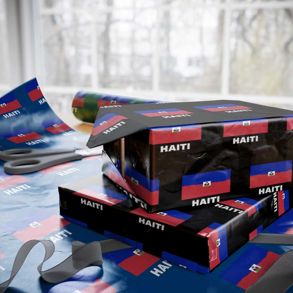 Vintage Distressed Haiti Flag Wrapping Paper Roll Haitian Heritage Pride TS02 Black Print Your Wear