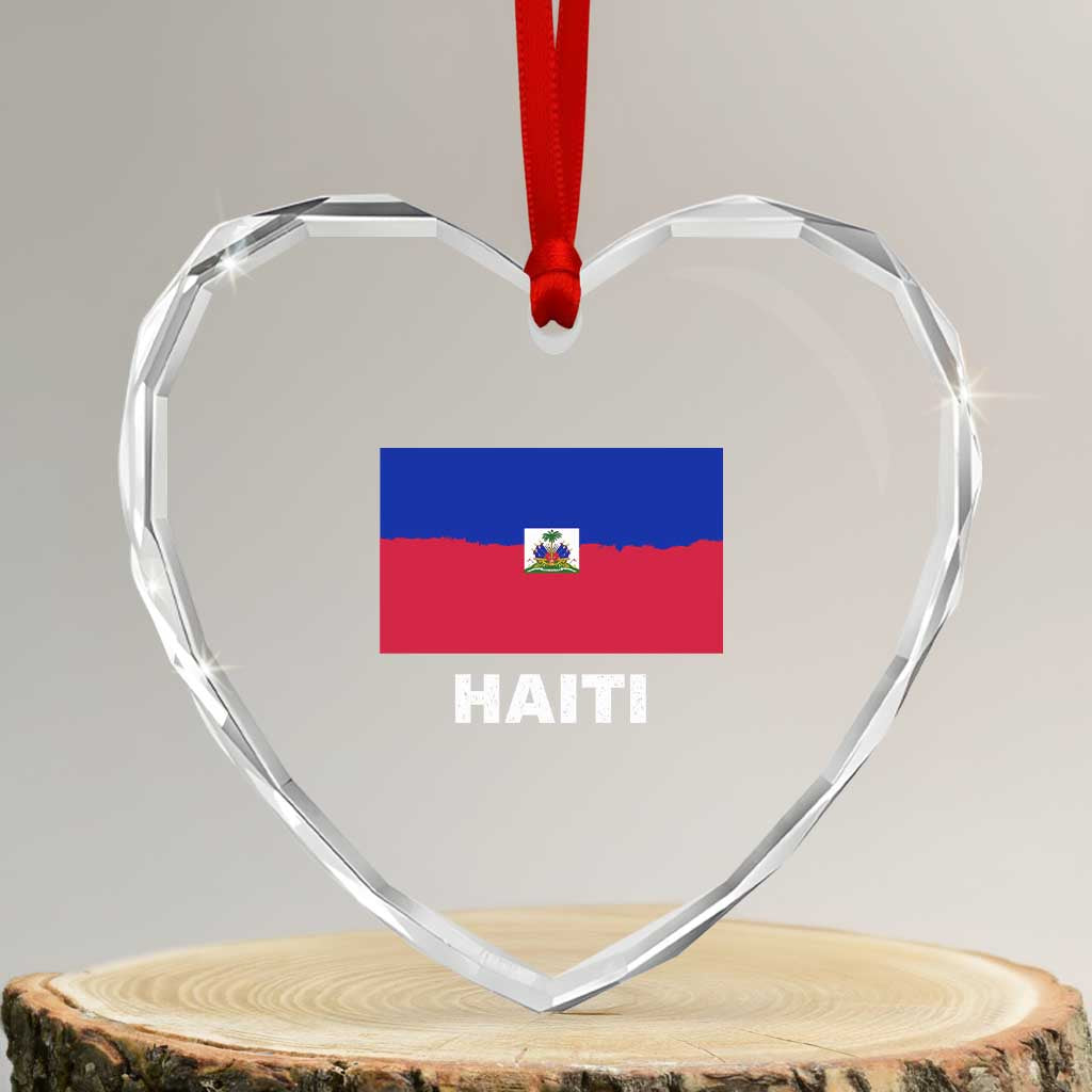 Vintage Distressed Haiti Flag Heart Crystal Glass Ornament Haitian Heritage Pride TS02 Transparent Glass 3'' Heart Print Your Wear