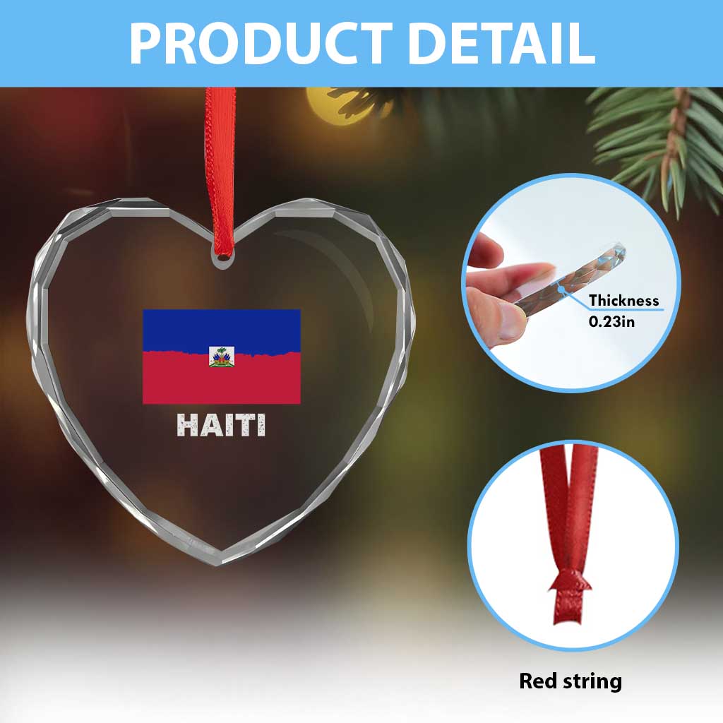 Vintage Distressed Haiti Flag Heart Crystal Glass Ornament Haitian Heritage Pride TS02 Print Your Wear