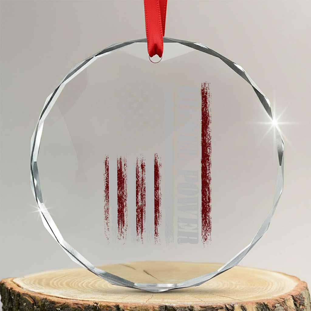 Vintage Distressed Mechanic Trucker Graphic Crystal Glass Ornament Diesel Power USA Flag TS10 Transparent Glass 3'' Circle Print Your Wear