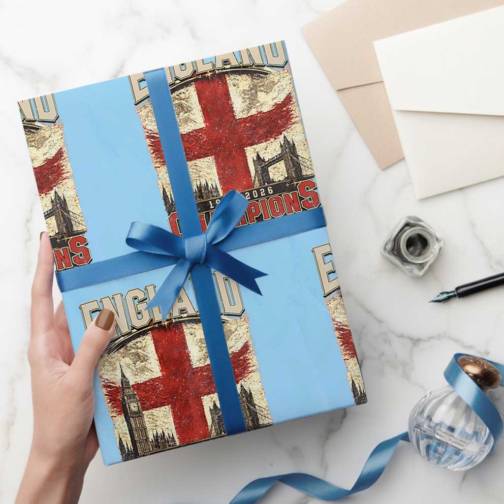 Vintage England Champions Wrapping Paper Roll Proud Football Fan Heritage TS12 Light Blue Print Your Wear