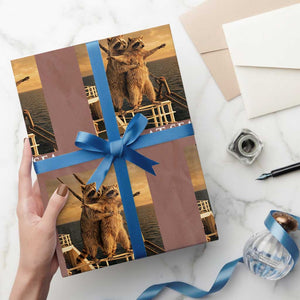 Vintage Feral At Sea Cruise Wrapping Paper Roll Funny Raccoon Parody Movie TS14 Mocha Print Your Wear