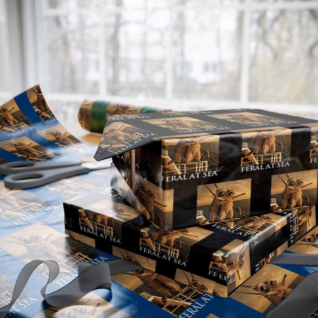 Vintage Feral At Sea Cruise Wrapping Paper Roll Funny Raccoon Parody Movie TS14 Black Print Your Wear