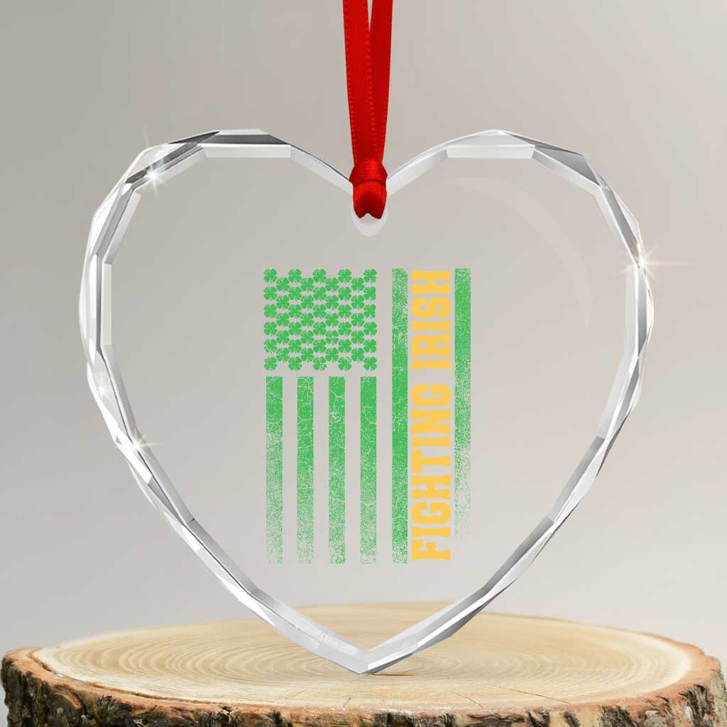 Vintage Fighting Irish Shamrock American Flag Heart Crystal Glass Ornament TS11 Transparent Glass 3'' Heart Print Your Wear