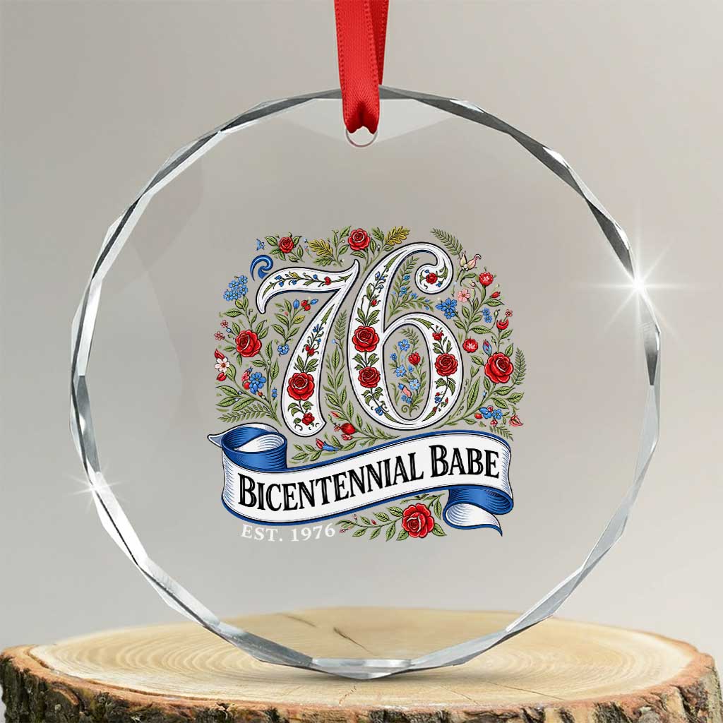 Vintage Floral Bicentennial Babe Est 1976 Crystal Glass Ornament Elegant 50th Birthday TS02 Transparent Glass 3'' Circle Print Your Wear