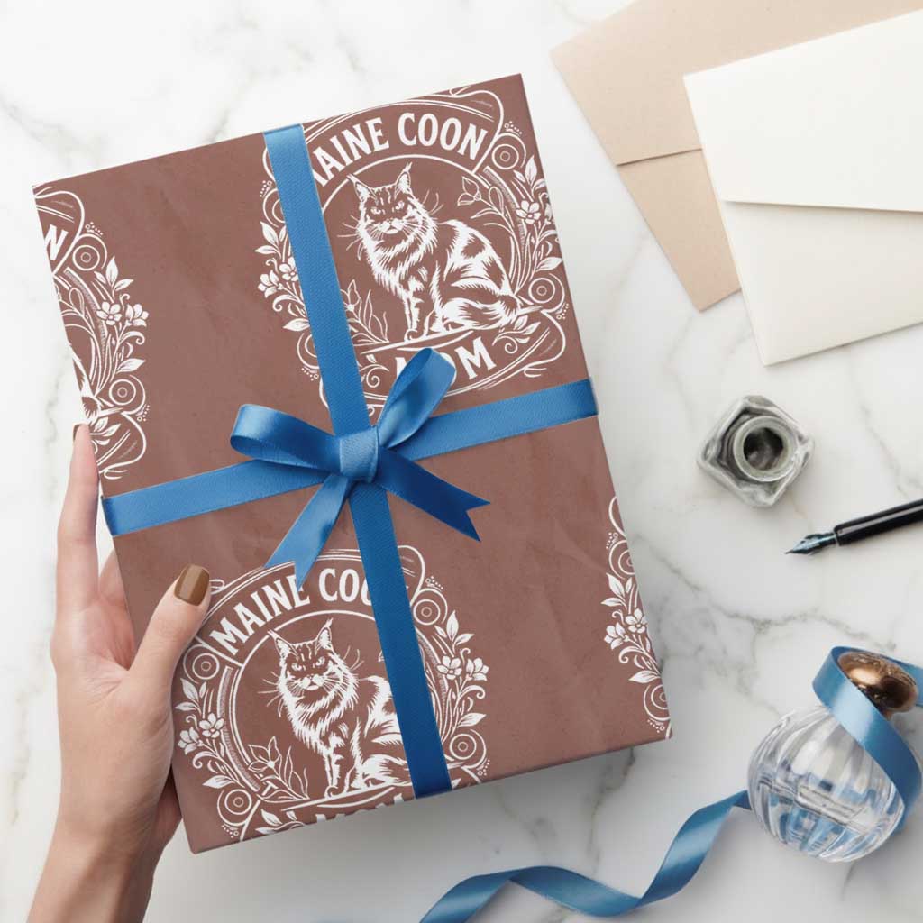 Vintage Floral Maine Coon Wrapping Paper Roll Mothers Day Cat Mom Gift TS12 Mocha Print Your Wear