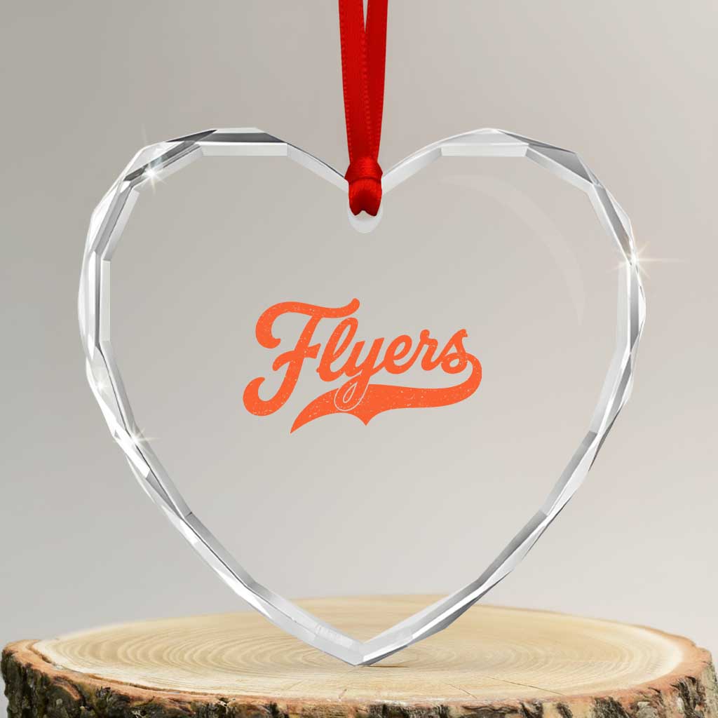 Vintage Flyers Name Script Style Heart Crystal Glass Ornament Retro Distressed Tailgate Spirit Sports Fan TS02 Transparent Glass 3'' Heart Print Your Wear