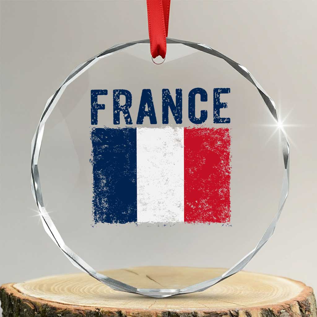 Vintage France Flag Distressed French Pride Patriotic Soccer Fan Graphic Crystal Glass Ornament TS10 Transparent Glass 3'' Circle Print Your Wear