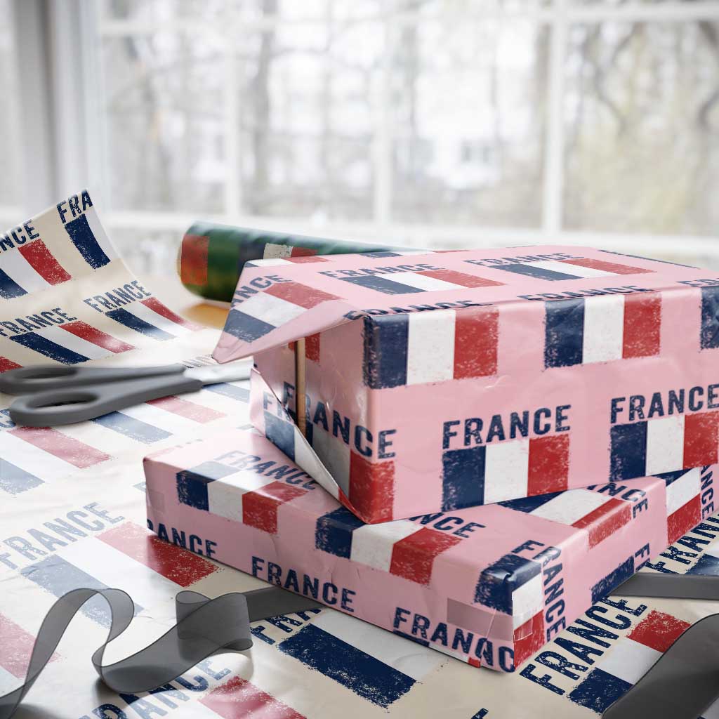Vintage France Flag Distressed French Pride Patriotic Soccer Fan Graphic Wrapping Paper Roll TS10 Light Pink Print Your Wear