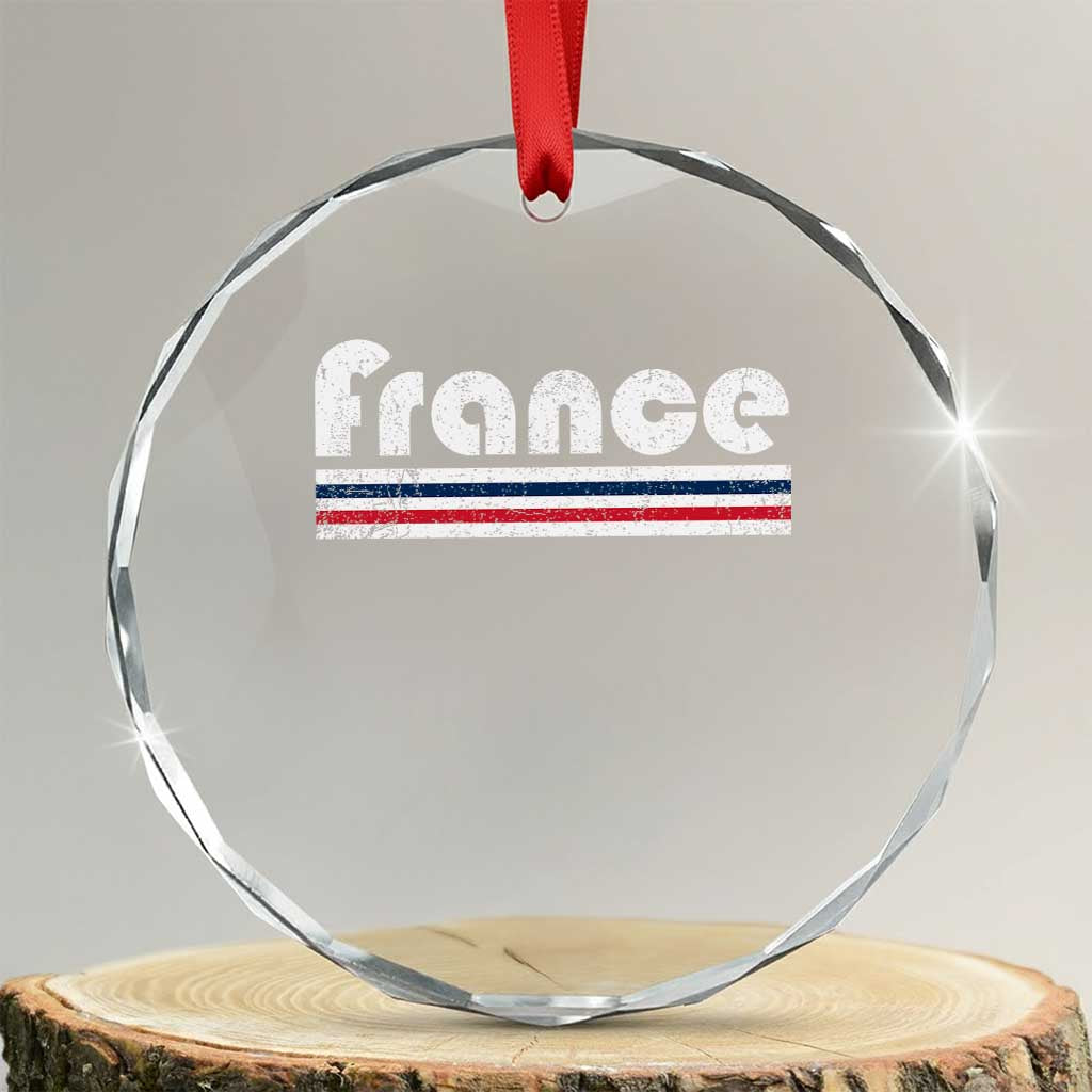 Vintage France Flag Distressed Retro Graphic Crystal Glass Ornament Patriotic French Heritage Pride Gift TS02 Transparent Glass 3'' Circle Print Your Wear