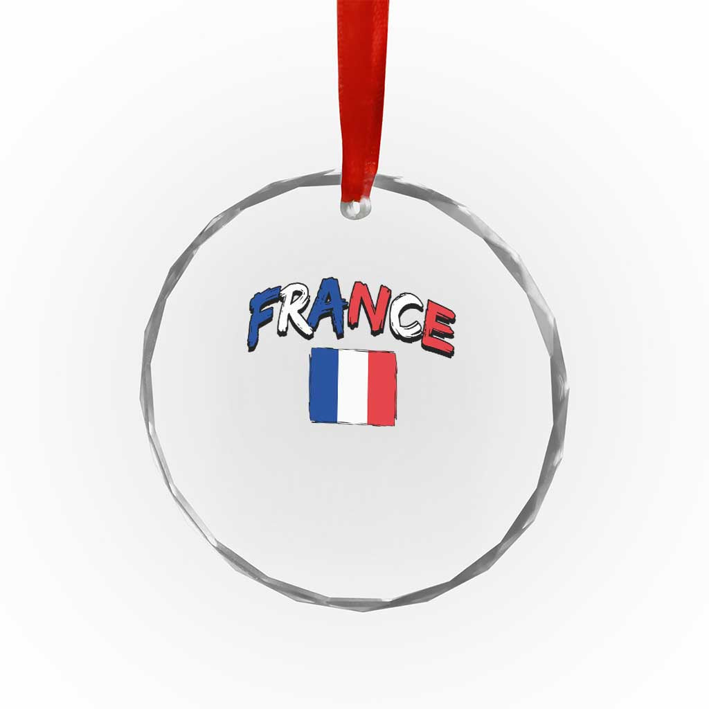 Vintage France Flag French Heritage Graphic Crystal Glass Ornament