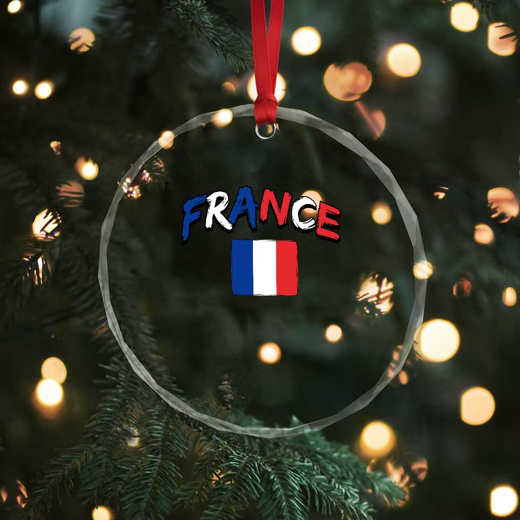 Vintage France Flag French Heritage Graphic Crystal Glass Ornament