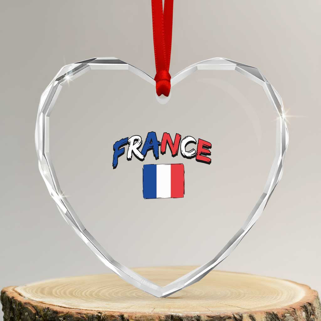 Vintage France Flag French Heritage Graphic Heart Crystal Glass Ornament