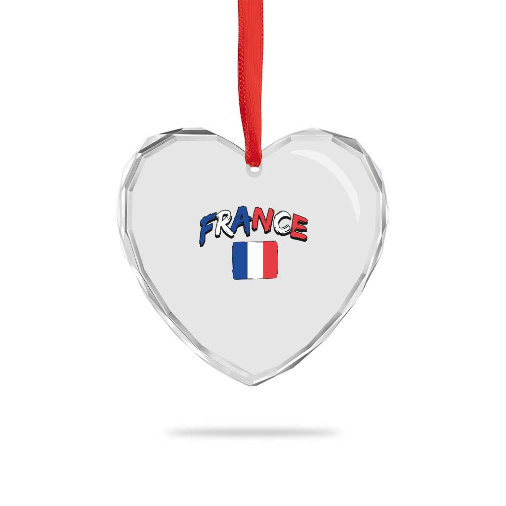 Vintage France Flag French Heritage Graphic Heart Crystal Glass Ornament
