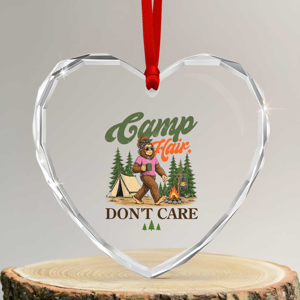 Vintage Funny Girly Bigfoot Camper Heart Crystal Glass Ornament Camp Hair Don't Care Sasquatch Camping Outdoor Adventure TS02 Transparent Glass 3'' Heart Print Your Wear