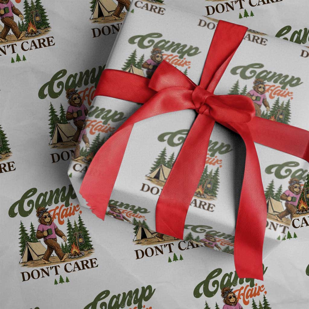 Vintage Funny Girly Bigfoot Camper Wrapping Paper Roll Camp Hair Don't Care Sasquatch Camping Outdoor Adventure TS02 White Print Your Wear