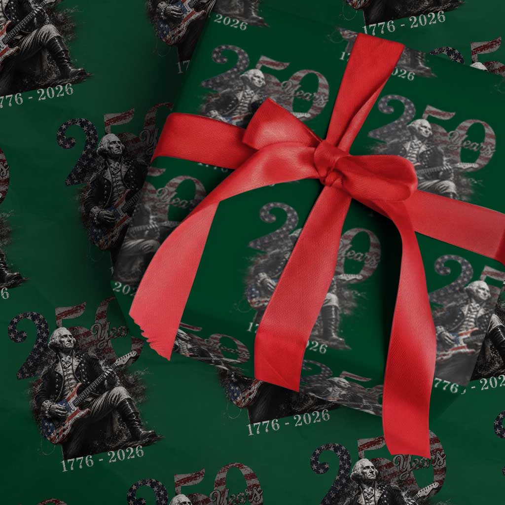Vintage George Washington Playing Guitar 250 Years Wrapping Paper Roll 1776 2026 Humor Patriotic USA Flag TS10 Green Print Your Wear