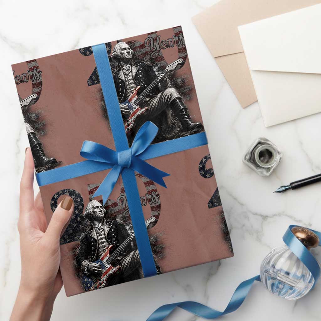 Vintage George Washington Playing Guitar 250 Years Wrapping Paper Roll 1776 2026 Humor Patriotic USA Flag TS10 Mocha Print Your Wear