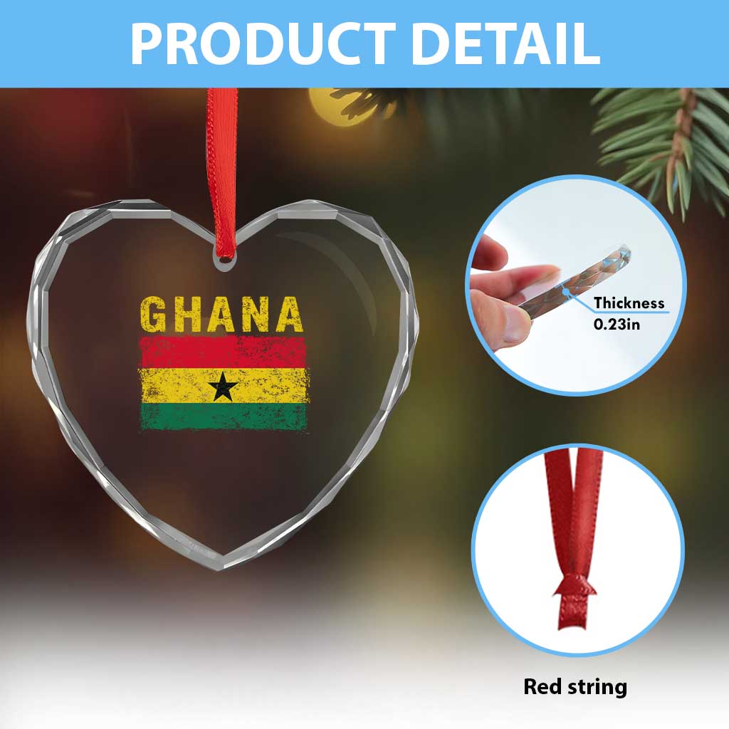 Vintage Ghana Flag Distressed Design Heart Crystal Glass Ornament Proud Ghanaian Heritage African Pride