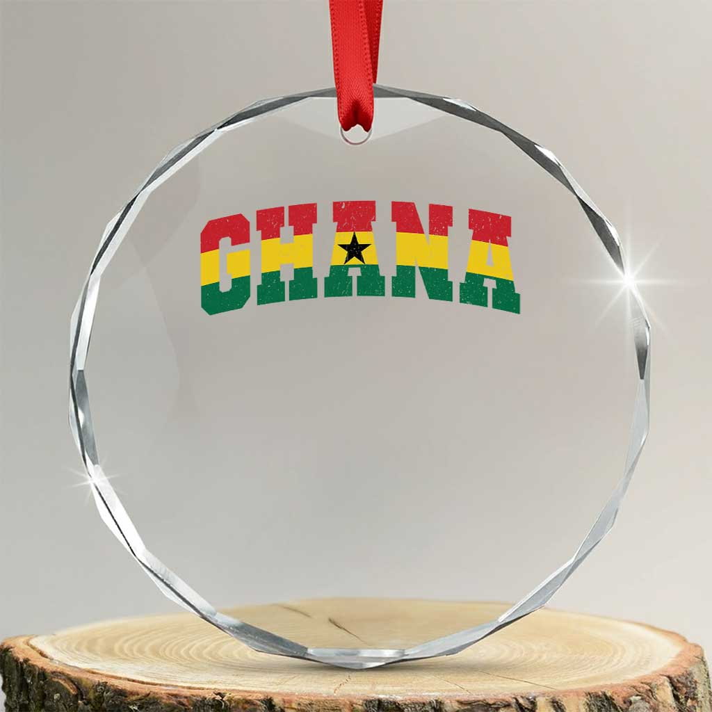 Vintage Ghana Flag Varsity Crystal Glass Ornament Classic Ghanaian Pride Heritage Graphic TS10 Transparent Glass 3'' Circle Print Your Wear