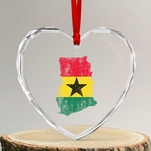 Vintage Ghana Map Flag Heart Crystal Glass Ornament Distressed Proud Ghanaian Heritage African Pride