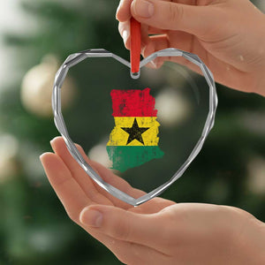 Vintage Ghana Map Flag Heart Crystal Glass Ornament Distressed Proud Ghanaian Heritage African Pride