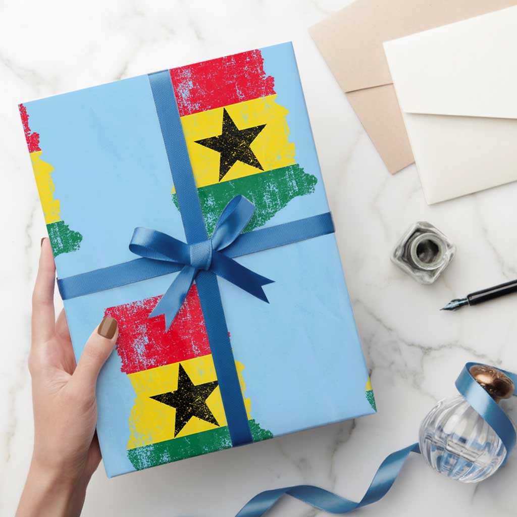 Vintage Ghana Map Flag Wrapping Paper Roll Distressed Proud Ghanaian Heritage African Pride