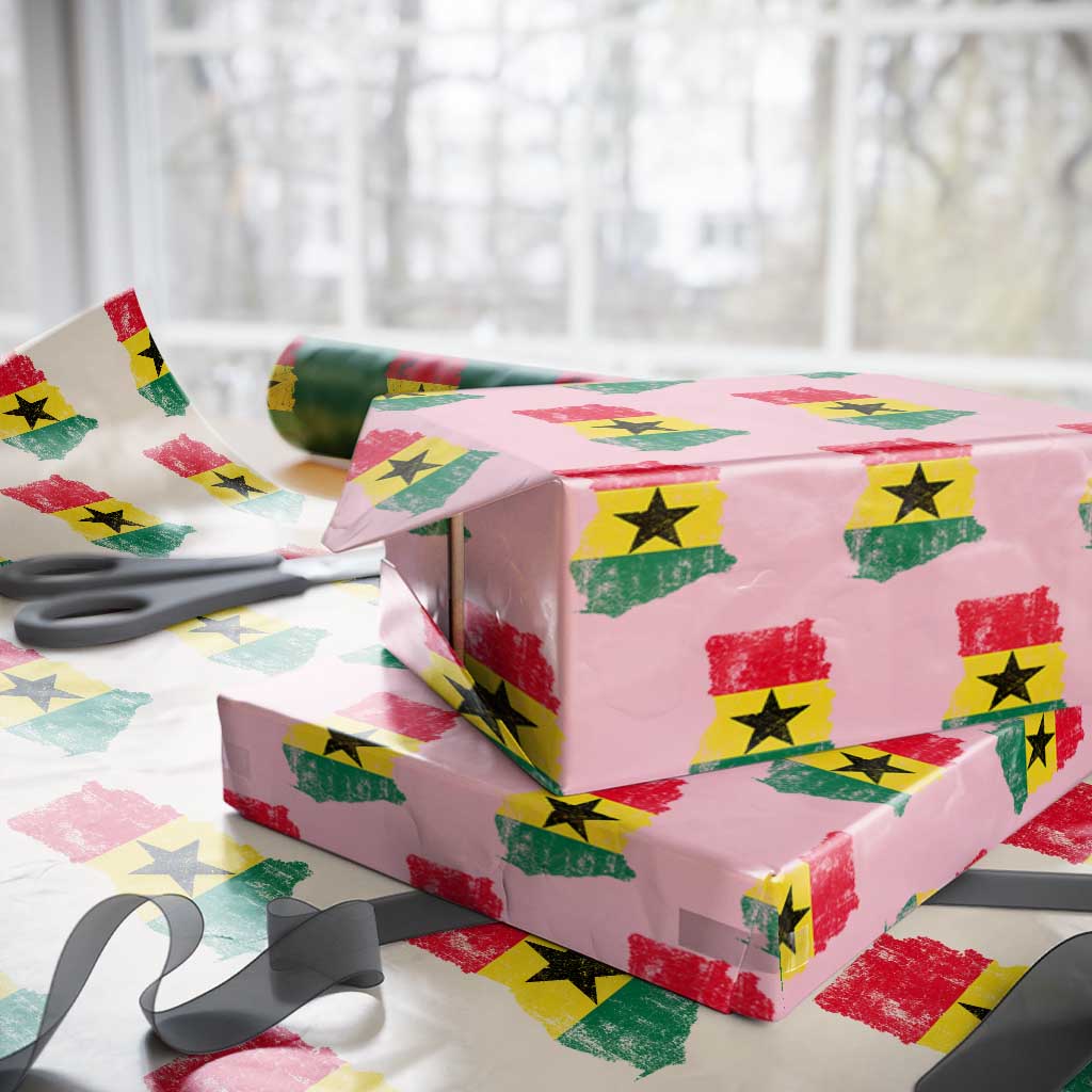 Vintage Ghana Map Flag Wrapping Paper Roll Distressed Proud Ghanaian Heritage African Pride