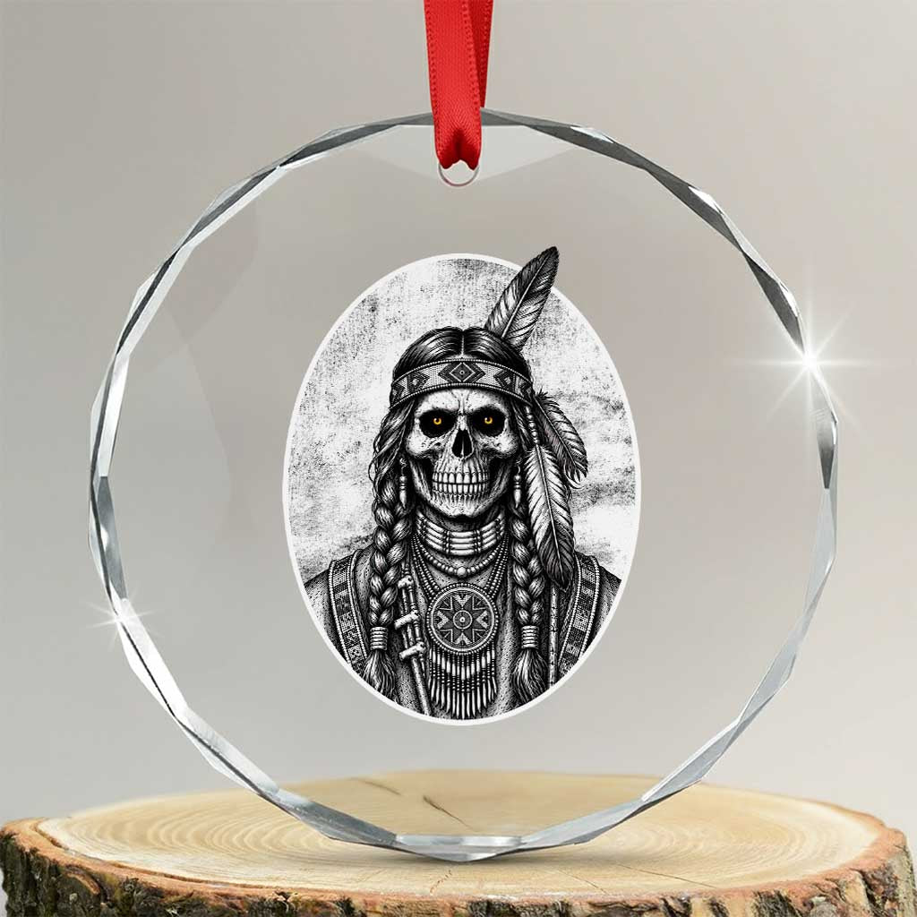 Vintage Gothic Skull Warrior Crystal Glass Ornament Native American Feather Chief TS12 Transparent Glass 3'' Circle Print Your Wear