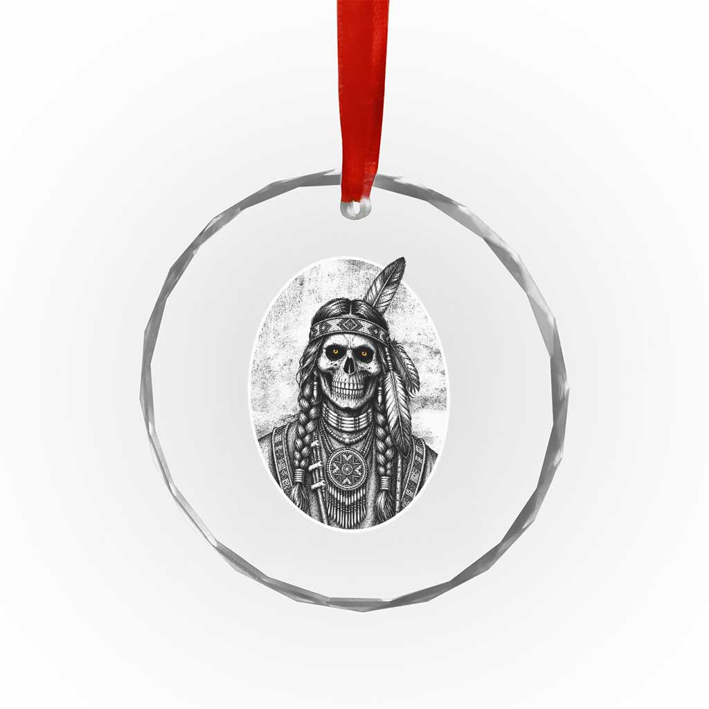Vintage Gothic Skull Warrior Crystal Glass Ornament Native American Feather Chief