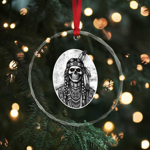 Vintage Gothic Skull Warrior Crystal Glass Ornament Native American Feather Chief