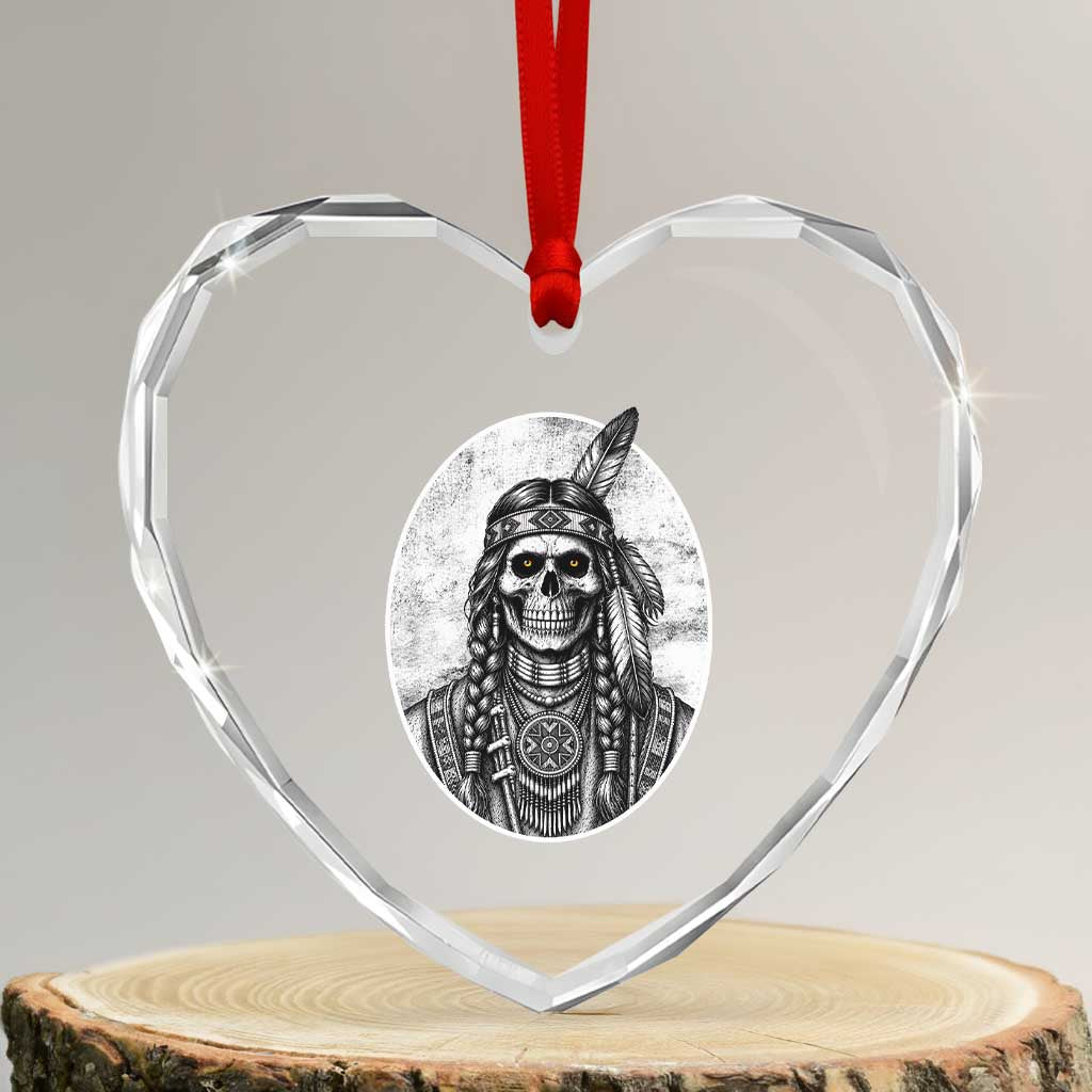 Vintage Gothic Skull Warrior Heart Crystal Glass Ornament Native American Feather Chief TS12 Transparent Glass 3'' Heart Print Your Wear