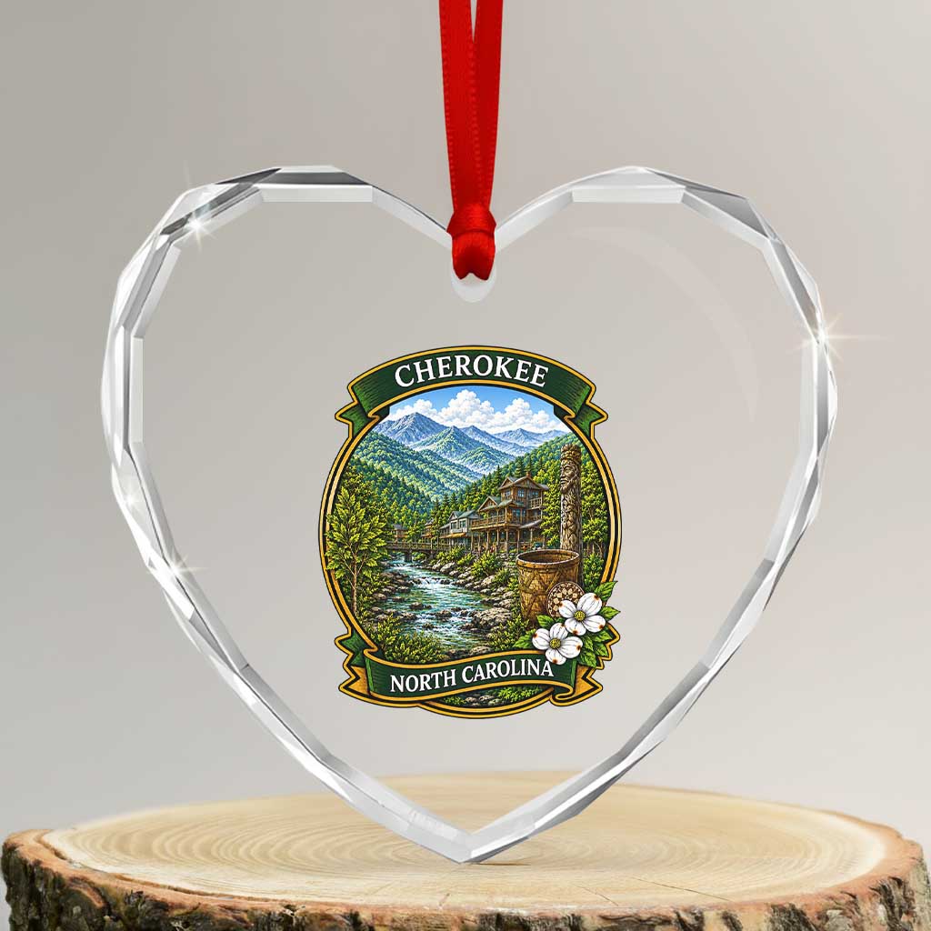 Vintage Great Smoky Mountains Heart Crystal Glass Ornament Cherokee North Carolina Landscape