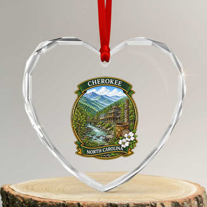 Vintage Great Smoky Mountains Heart Crystal Glass Ornament Cherokee North Carolina Landscape