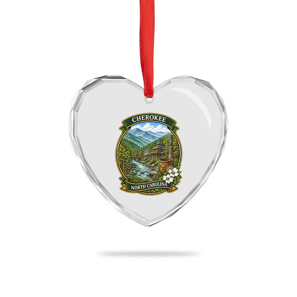 Vintage Great Smoky Mountains Heart Crystal Glass Ornament Cherokee North Carolina Landscape