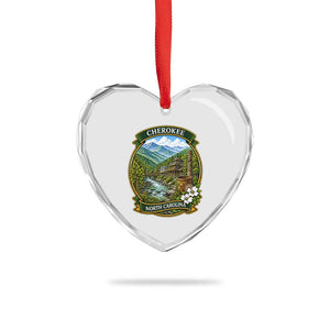 Vintage Great Smoky Mountains Heart Crystal Glass Ornament Cherokee North Carolina Landscape