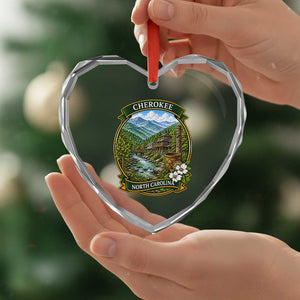 Vintage Great Smoky Mountains Heart Crystal Glass Ornament Cherokee North Carolina Landscape